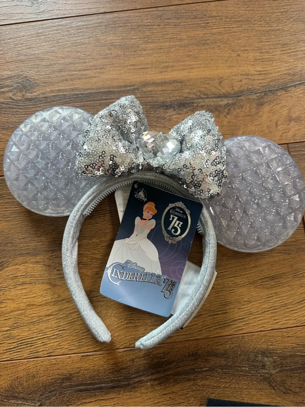 Disney Silver Sequin Cinderella Minnie Ear Headband - Picture 1 of 2